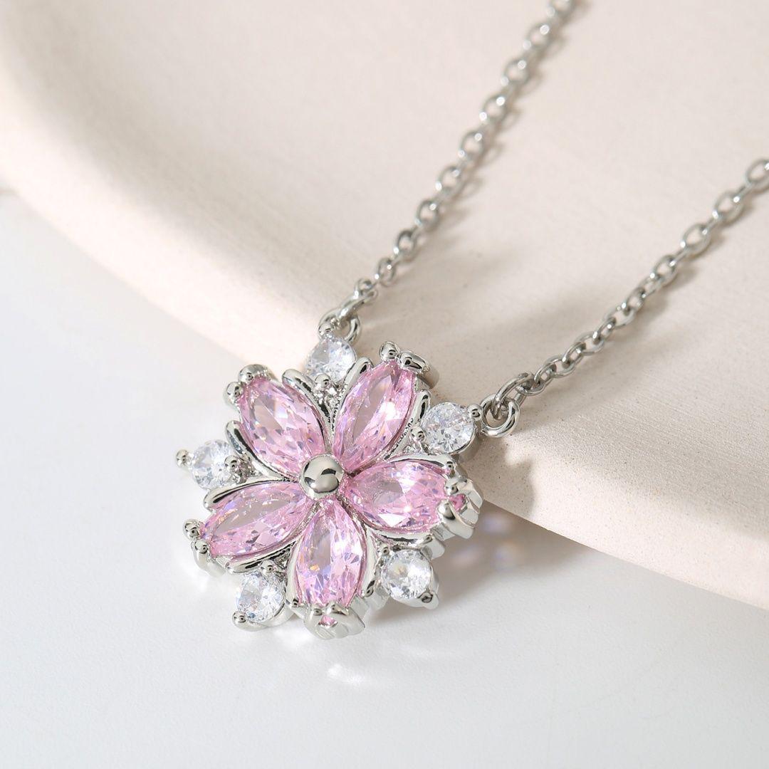 Sakura Pink Cubic Zirconia Necklace, Earrings & Ring Set: Women s Versatile High-End Jewelry Accessories.
