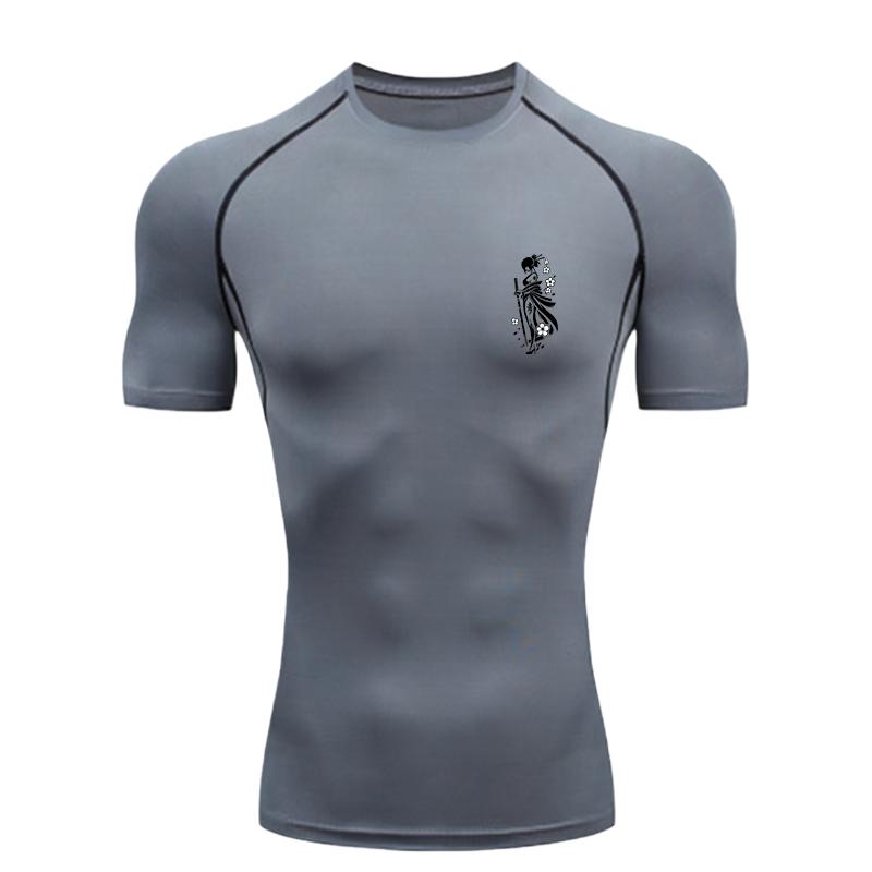 Samurai Woman Pattern Men's Sports T-shirt for Fitness Training Fitness Compression Workout T-Shirt Rashguard Tops T-Shirt