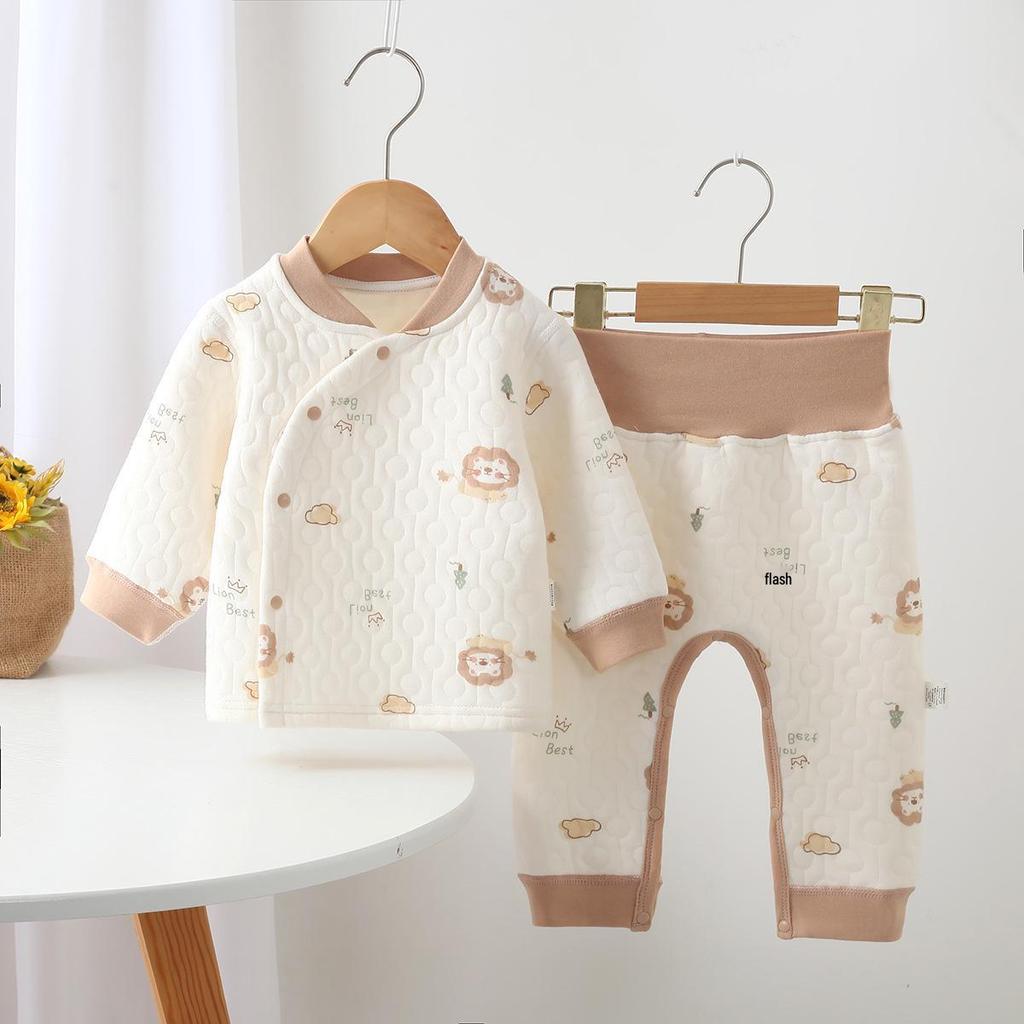 Noworodkowy Pikowany Bawełniany Zestaw Ciepłej Bielizny z Wysokim Stanem na Jesień/Zimę