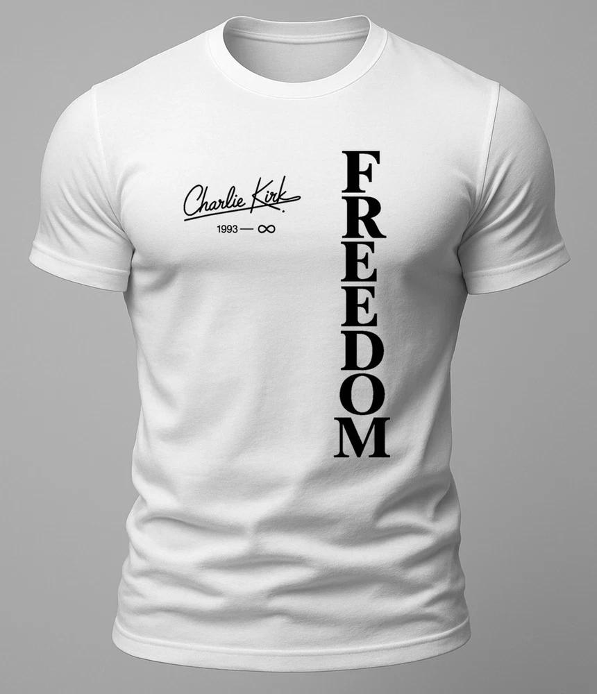 Charlie Kirk Freedom USA American Patriotic White T Shirt S