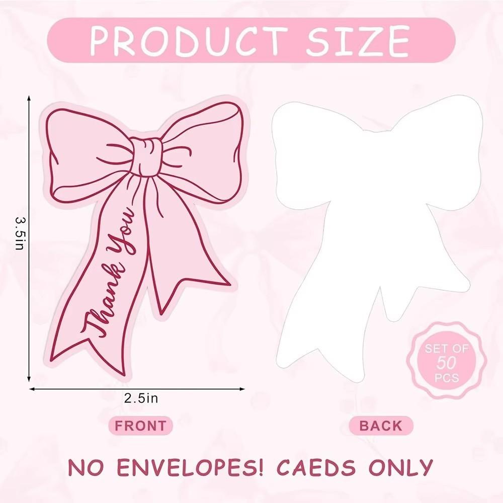 100pcs 2.5x3.5 Inch Thank You Cards Paper Pink Bow Gift Card Handwritten Style DIY Crafts Bowknot Cards Happy Valentines Days