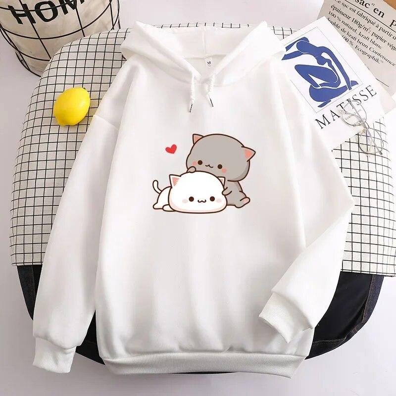 Kawaii Girl Anime Women Long Sleeves Sweatshirt Fleece Harajuku Oversized Casual Pullover Cute  Valentine's Day Gift