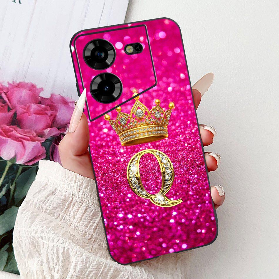 For Tecno Pova 5 LH7n / Pova 5 Pro LH8n Fashion Crown Letter Phone Case For Tecno Pova5 5Pro 5G Black Silicone Soft Cases Bumper