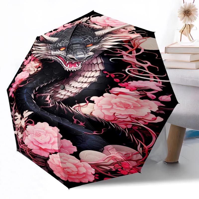 Ethereal Dragon Moonlit Sky Outdoor Automatic Umbrella Sturdy 8 Rib Durable Plastic Iron Outdoor Daily Use Outdoor Accessory Perfect Gift Friends