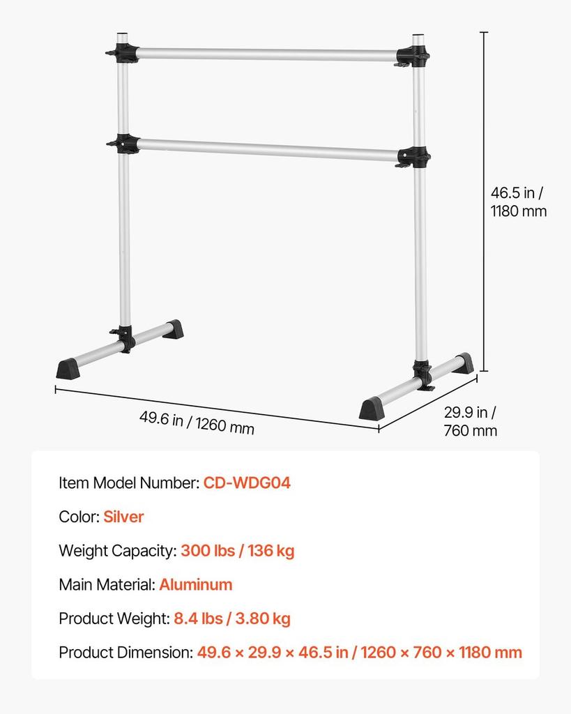 Ballet Barre, Aluminum Double Barre Bar for Home, Freestanding Portable Ballet Stretching Dance Bars, Height Adjustable Anti-Wobble Fitness Studio