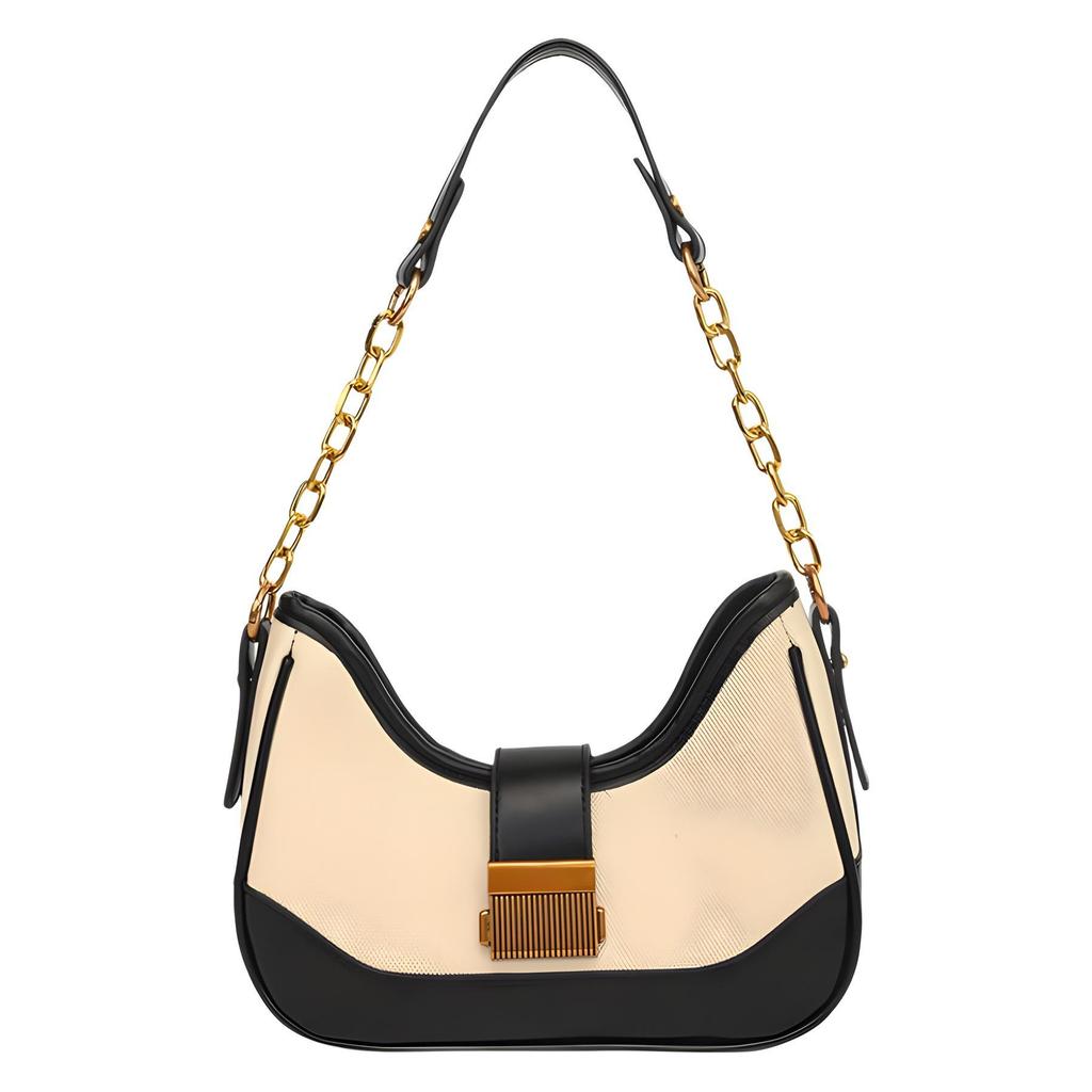 Women's Color Block Chain Underarm Bag - Fashionable Patchwork Shoulder and Crossbody Handbag