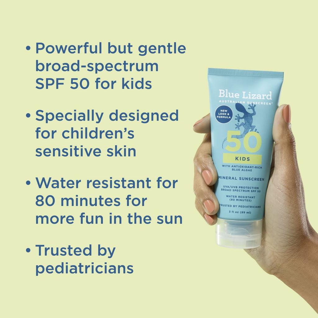 Blue Lizard Australische Sonnencreme, Mineralische Sonnencreme für Kinder, LSF 50, 89 ml (3 fl oz)
