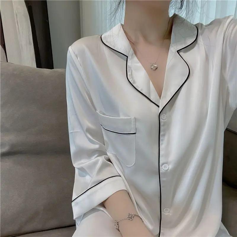 New Women's Nightgown  Silk Sexy Summer Pajamas Women's Sexy Pajamas Shirt Nightgown Silk Homewear Spring and Autumn Dresses