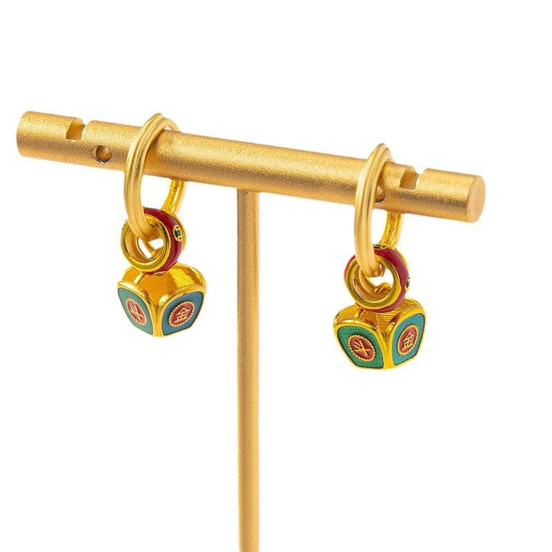 The original new new Chinese enamel color one wears more retro earrings, high-end female unique temperament drop glaze ear buckle