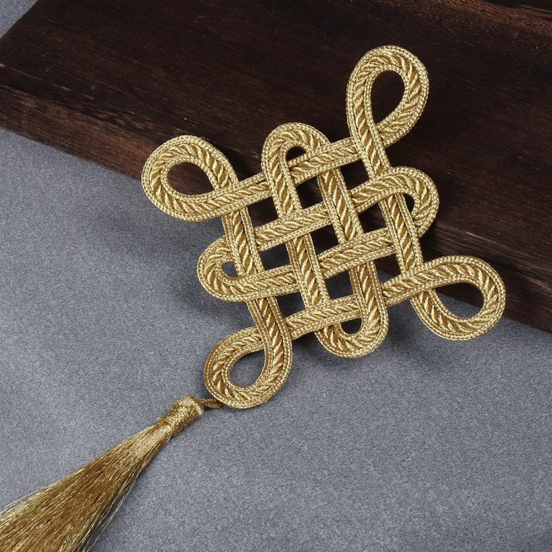 1pcs Vintage Chinese Knot Buttons Gold Lace Trim Clasps for Cheongsam Decor, Dance Dress, DIY Sewing Accessory
