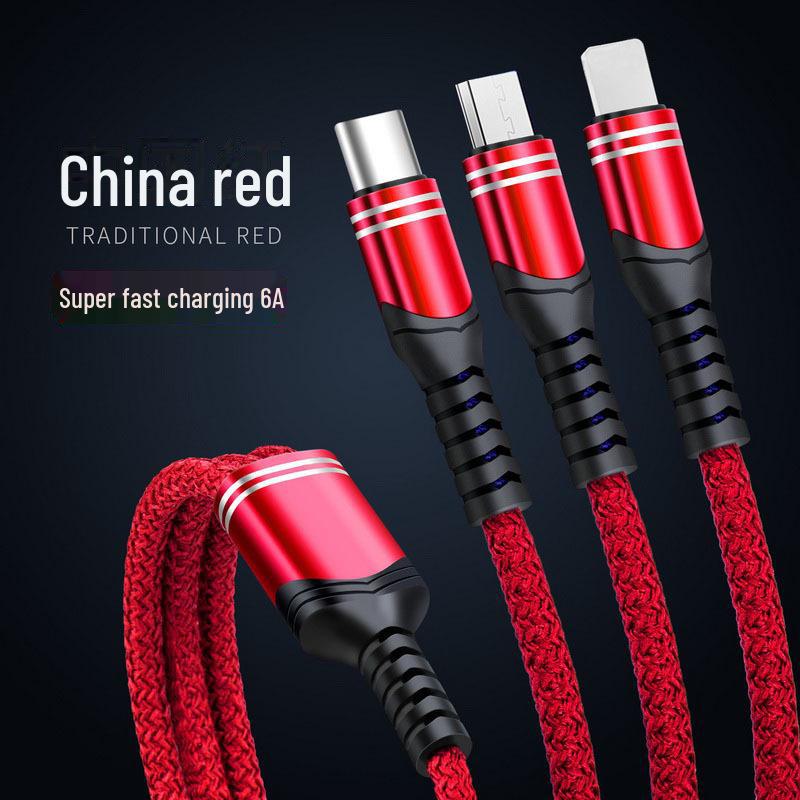 Neues geflochtenes 3-in-1-Datenkabel mit 6 A für superschnelles Laden für Android-, Typ-C- und Apple-Geräte