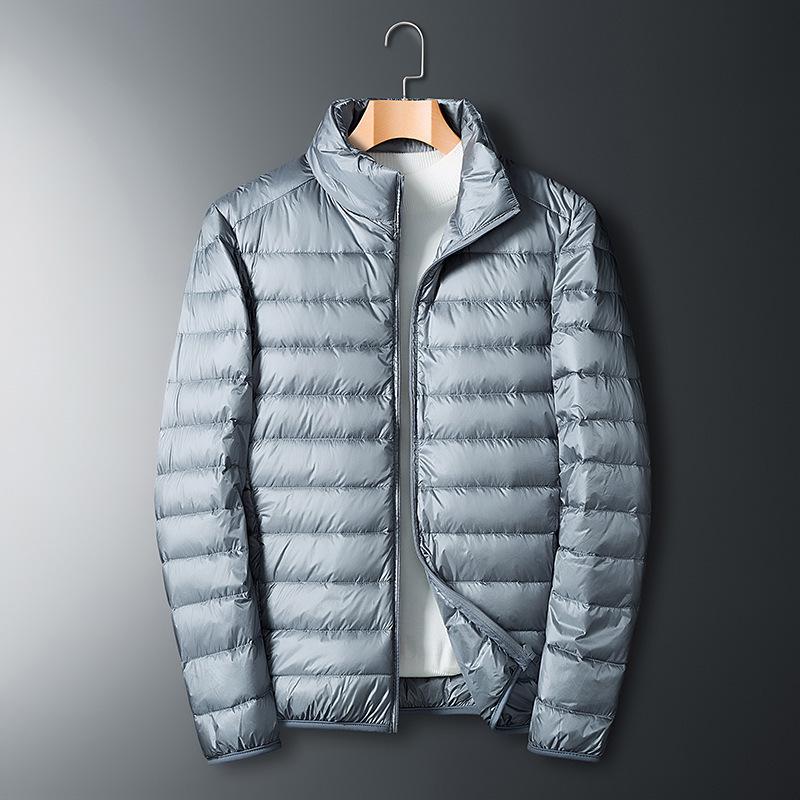 Men's Lightweight Short Down Jacket: Winter Hooded Outerwear with Stand Collar