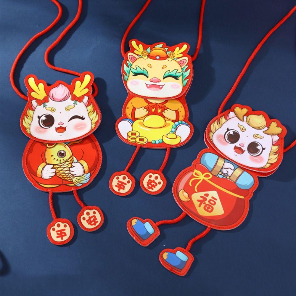 

PU кожаный новогодний кошелек для монет мультяшный красный пакет милый китайский дракон плюшевый кошелек для монет дети A