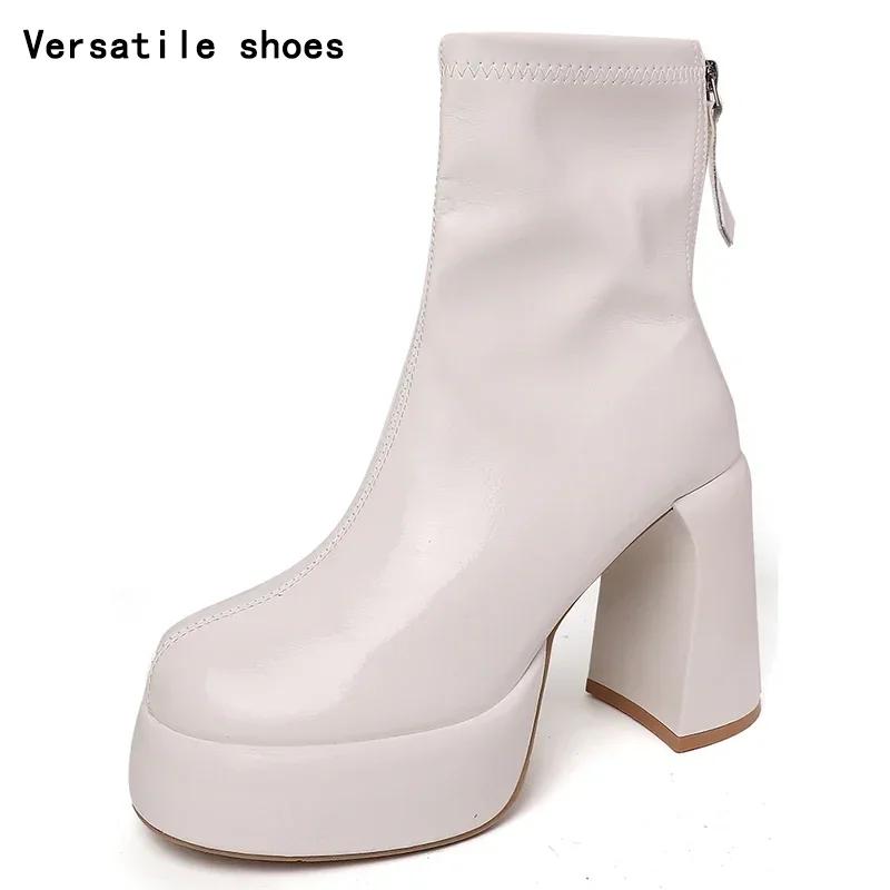Plateau High Heel Damen Stiefeletten Mode Elegant Reißverschlüsse hinten Schuhe Herbst Winter Damen Moderne Kurze Stiefeletten