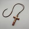 Vintage Retro Alloy Wood Cross Pendant Unisex Sweater Chain Necklace