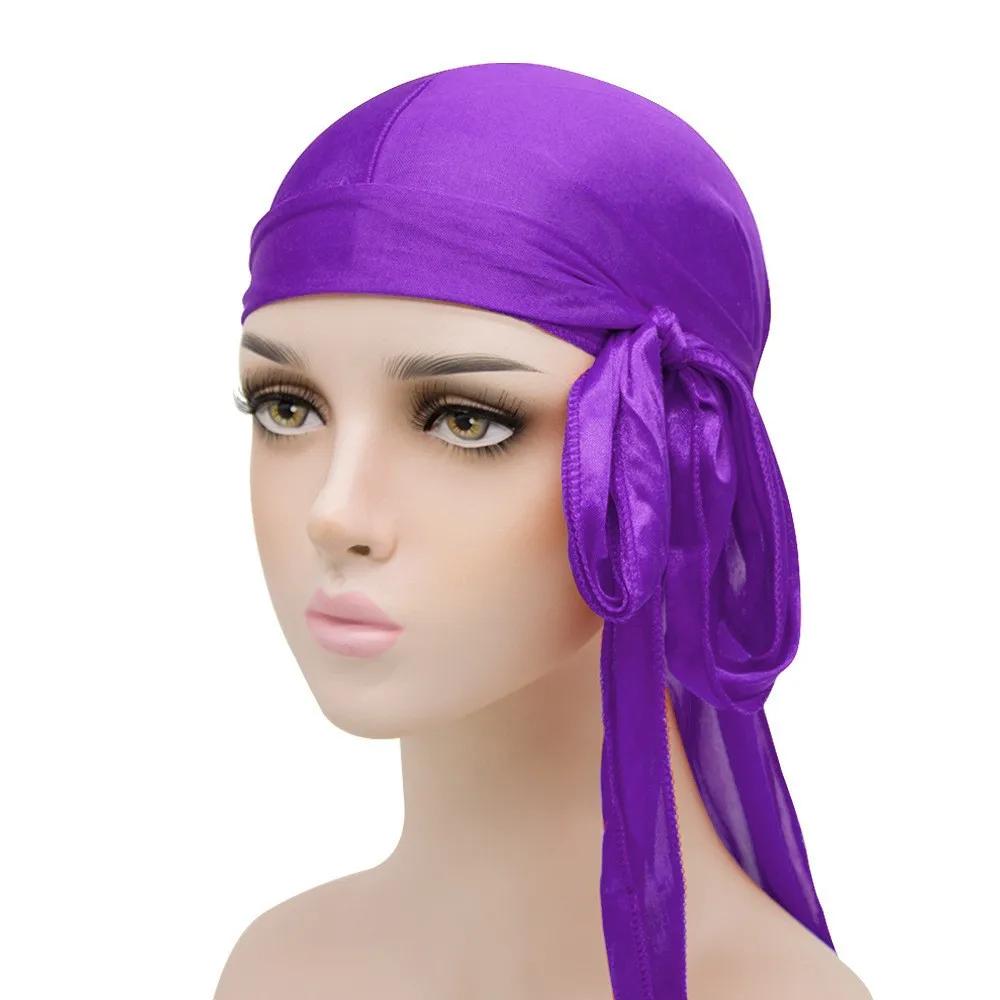 Unisex Adult Satin Long Tail Doo Rag Durag Bandanas Cap Pirate Hat Turban Men Hip Hop Headband Biker Headwrap Women Headwear