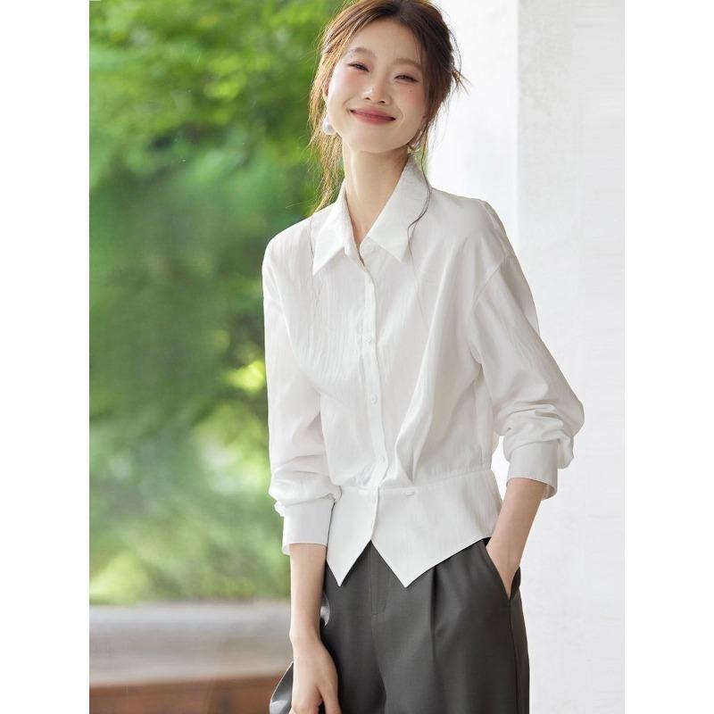 Elegante Camicetta da Donna Stile Francese Primavera Autunno Vestibilità Slim Camicia Top Casual da Ufficio