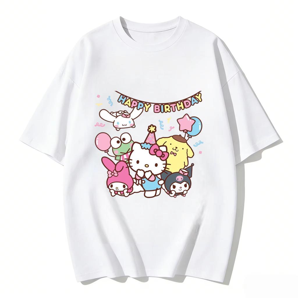 Highquality Trendy New Kuromi Cute Cartoon Print Tshirt Family Matching Outfits Casual Short Sleeve Tee for Women Unisex Kid