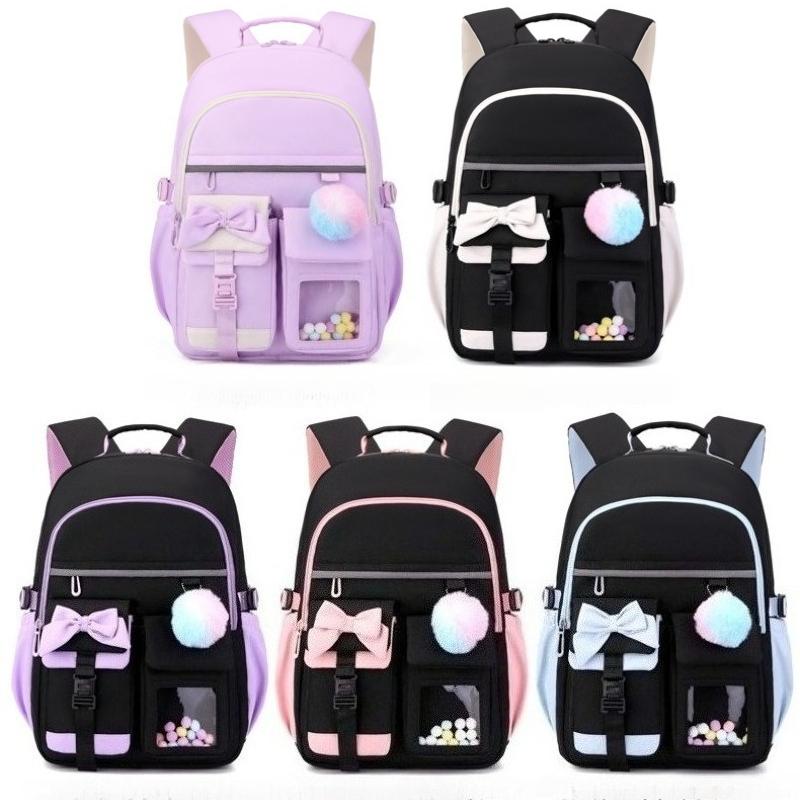 New 3pcs Lightweight Portable Primary School Bags Cute Cartoon Bow Book Bags for Grades 1-6 Large Capacity Pupil Double Shoulder Bag Student Backpacks