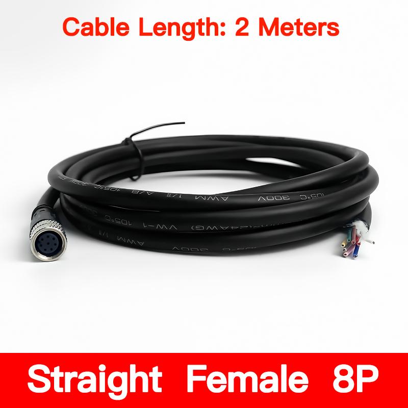 2Meters M8 Sensor Connector Male & Female, 3/4/5/6/8 Pin Waterproof Cable Plug, Integrated Injection Molding for Industrial Use