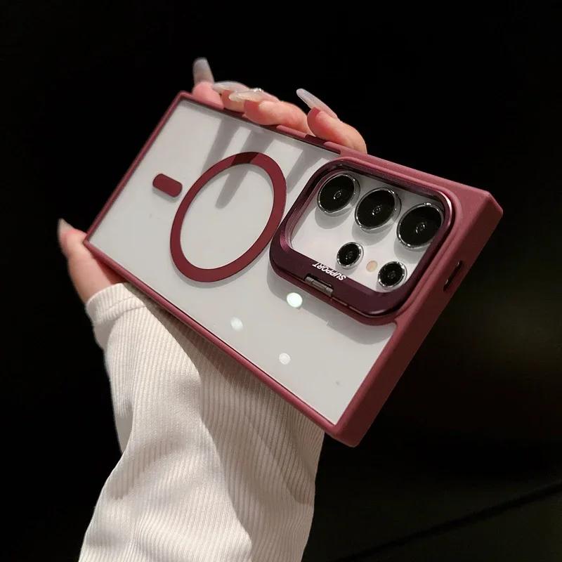 Shockproof Magnetic Wirelesss Charge For Magsafe Hidden Holder Clear Case For Samsung Galaxy S25 S24 Ultra S22 Plus S23 FE Cover