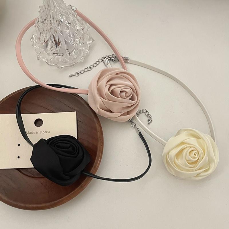 Gothic Elegant Big Rose Flower Clavicle Chain Necklace Women Wedding Bridal Sexy Adjustable Choker Jewelry Y2K Accessory