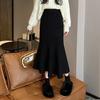 Women Fishtail Skirt High Waist Hip Wrapped Midi Skirt Solid Color Slim Fit Autumn Winter Knitting A-Line Skirt
