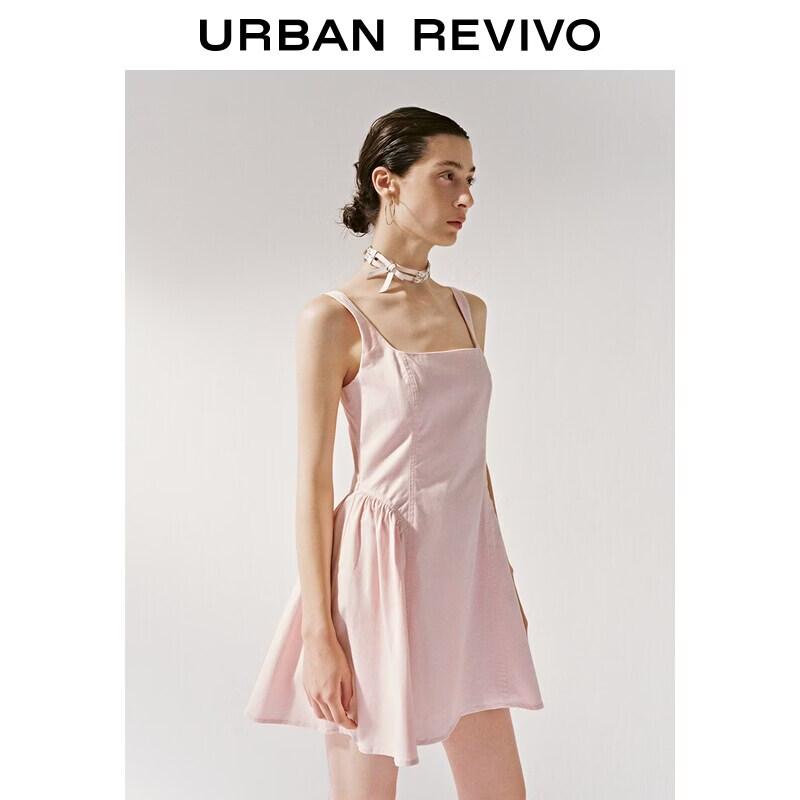 UR2026 Women s Pastel Square Neck Pleated Cami Dress L