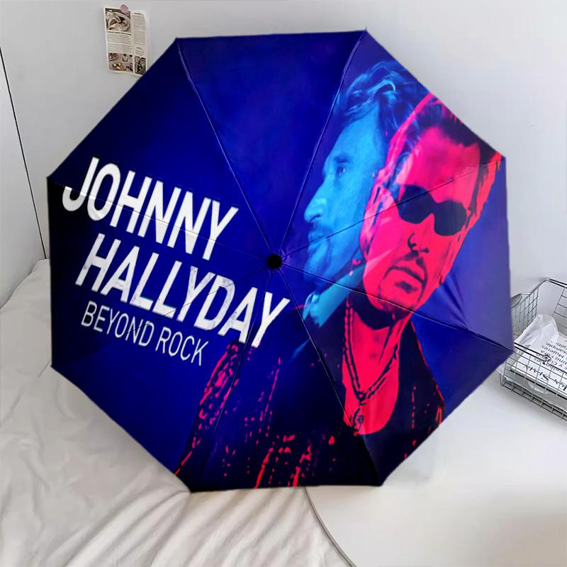 1pc Johnny Hallyday pattern Umbrella Portable Folding Umbrella Iron Frame Hole Bone Structure Outdoor Home Umbrella