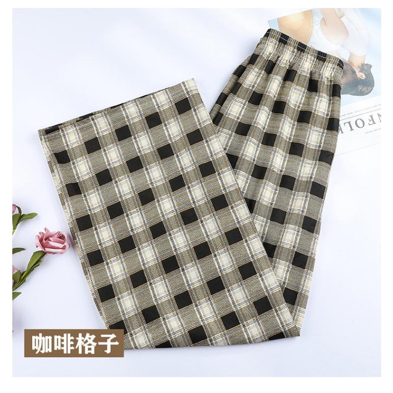 Plaid pants women's summer thin high waist drape loose narrow straight pants thin wide leg pants small casual pants
