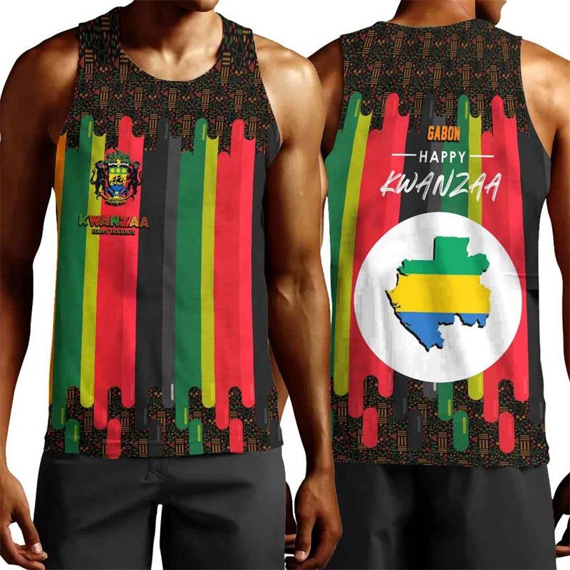 Africa Gabon Map Flag 3D Print Tank Top For Men Clothes Fashion Dashiki Vest Sport Running Jersey Patriotic Boy Waistcoat Tops