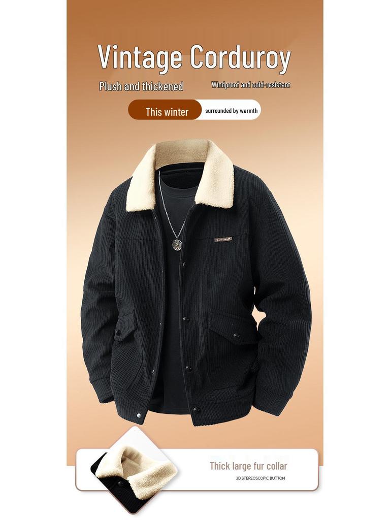 Herren Winter Cordjackett, Samt gefüttert, Reverskragen, Trendiger lockerer Schnitt, Lässiges vielseitiges Design