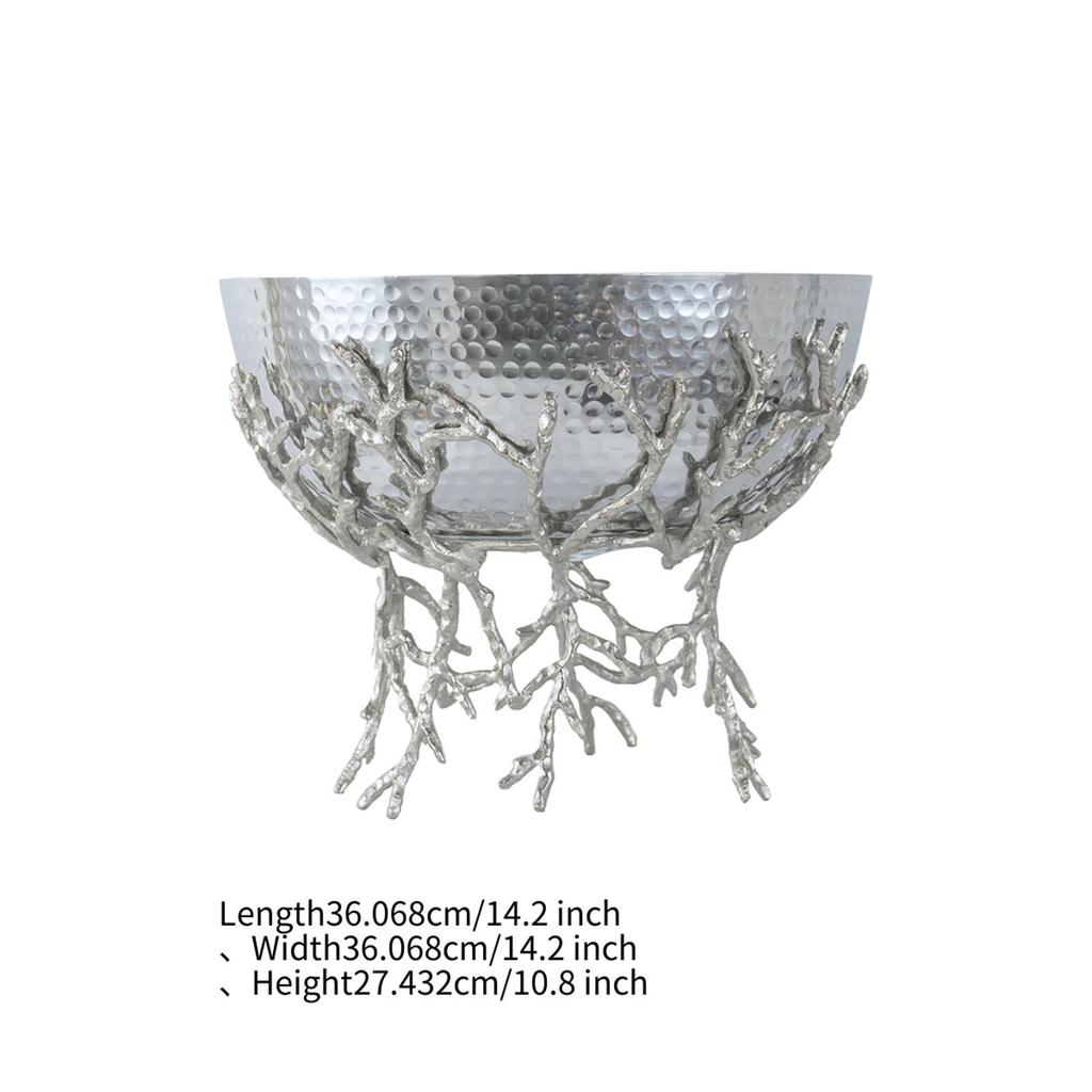 Modern Silver Aluminum Decorative Bowl with Stand, 14.2x14.2x10.8” –