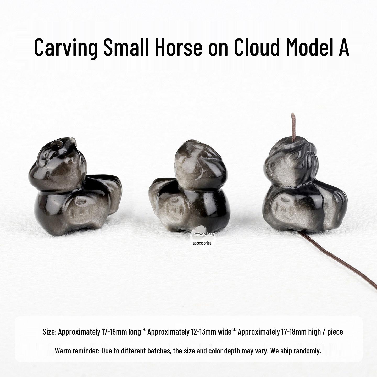 Natural Silver Obsidian Little Horse on Cloud Money Carving Bracelet Beads Crystal Jewelry Accessories
