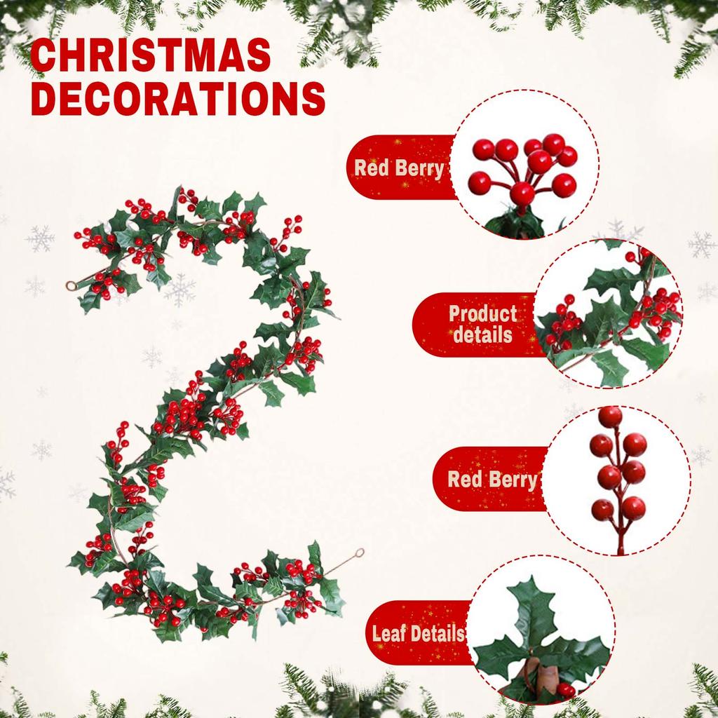 Berry Christmas Garland Artificial Garland Indoor Outdoor Xmas Garland Garland Decor For Home Holiday Decor