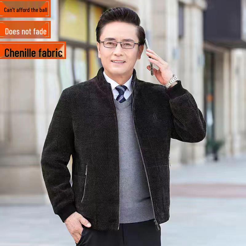 

Chenille Men s Plus Velvet Thickened Cotton Jacket for Middle-Aged and Elderly - Autumn/Winter 2XL (130-145 jin)