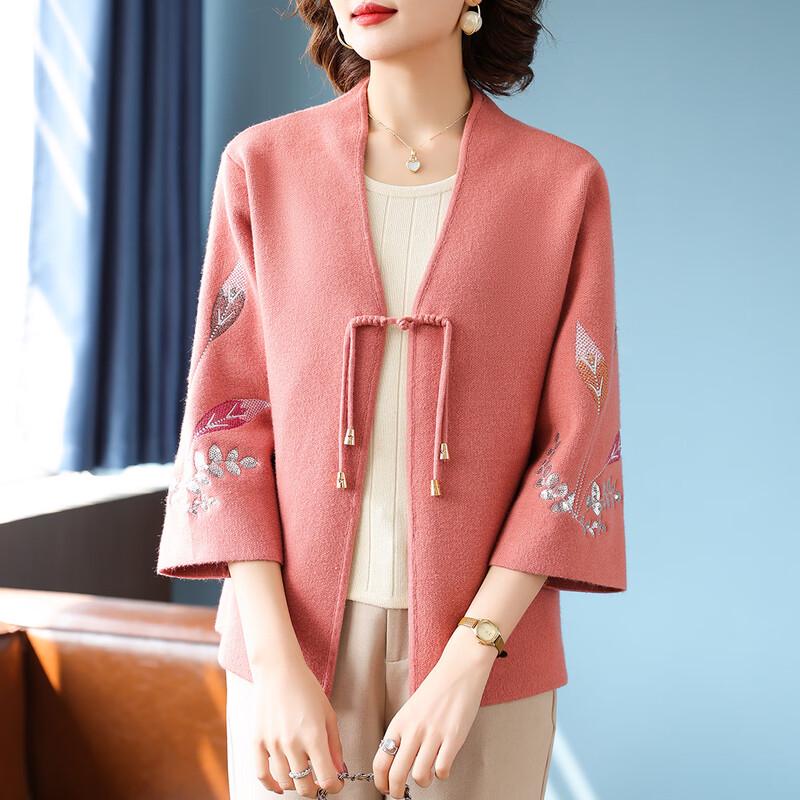 Qianlian V-Neck Knit Cardigan for Middle-Aged Women