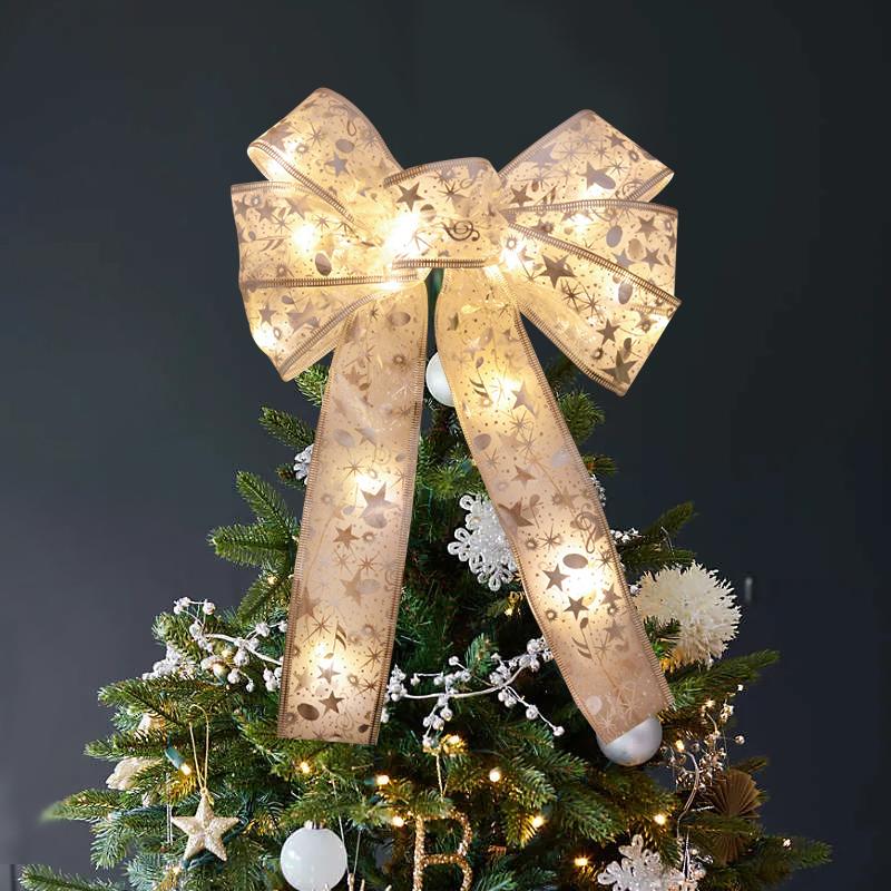 

Светодиодный бант-лента Топпер для рождественской елки Подвесное украшение Рождественские украшения для дома Вечеринка на Новый год 2025 Подарки своими руками Рукоделие 28.5X20CM серебряный