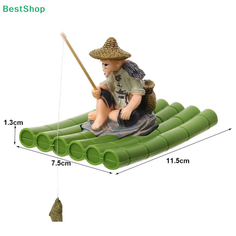 Floating Aquarium Decor Miniature Garden Decor Old Man Fishing Floating Raft Design Fish Tank Landscape Decoration
