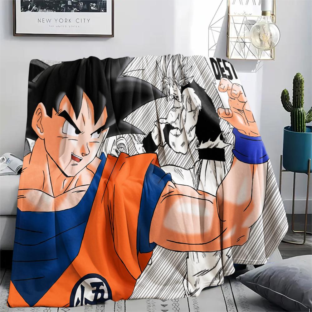 Cartoon Goku Pattern Flannel Blanket, High Quality Comfortable for All Seasons, Home Decor, Warmth and Comfort, Perfect for Gifts.