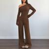 Women's 2-Piece Off-Shoulder Long Sleeve Top and Elastic Waist Pants Set, Color Irregular Hem Casual Outfit for Daily Wear