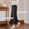 Elegant Embroidered New Chinese Style Black Satin Midi Skirt