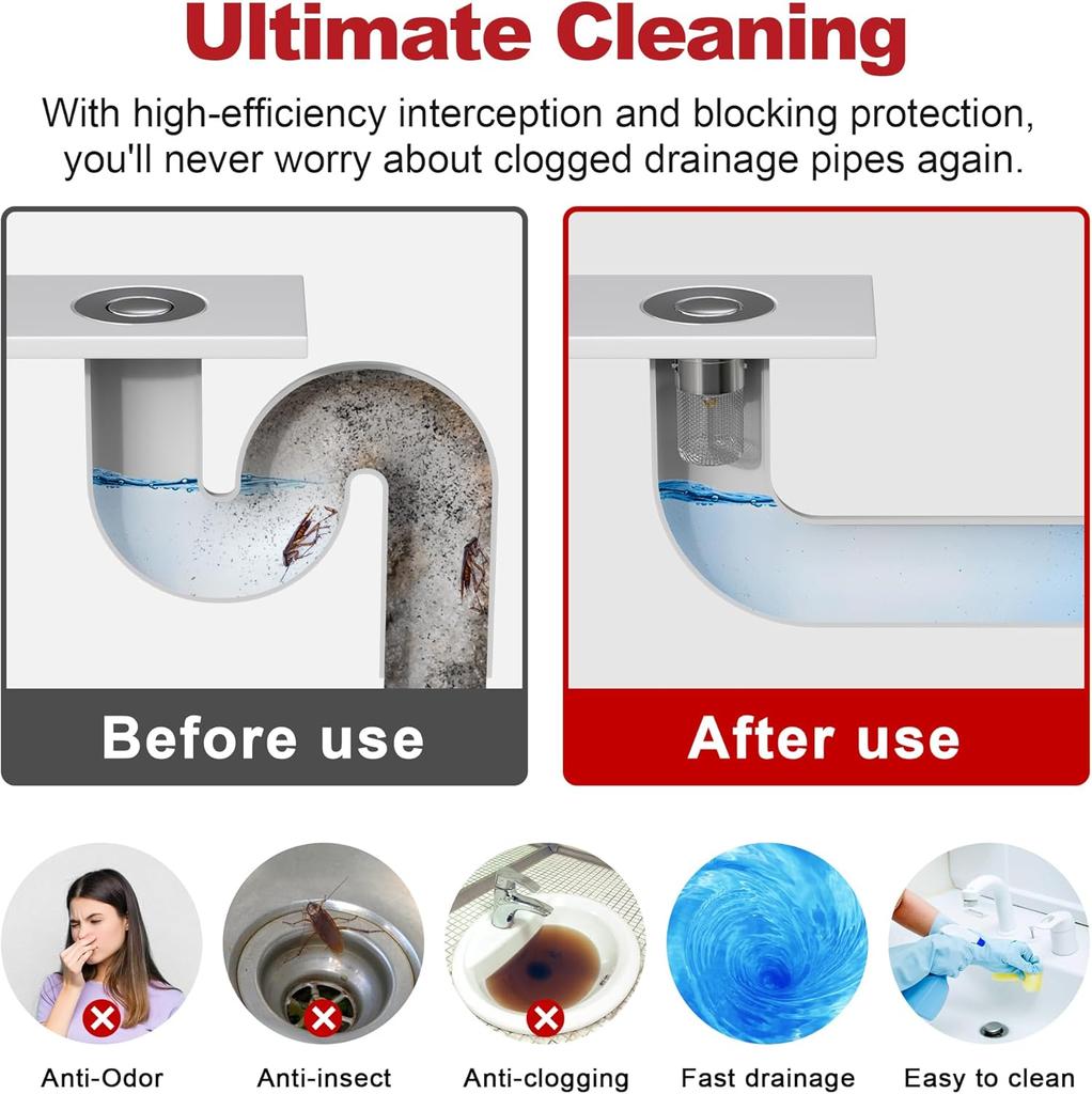 Stainless Steel Floor Drain Filter Washbasin Leak Plug Stainless Steel Odor Proof Bouncing Core Drain Hair Catcher Sink Strainer