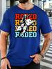 Unisex Western Rodeo Bull Cowboy Retro Art Graphic Cotton Short Sleeve Tee Crew Neck Soft Male Summer Casual Breathable Street Top