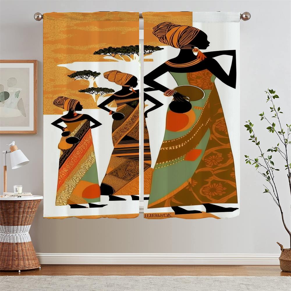 African Woman Painting Curtain Tulle in Kitchen Curtains Bedroom Curtains 2 Pieces Blackout Curtain for Living Room Decoration