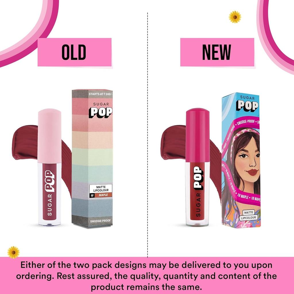 Sugar Pop Matte Lipcolour Long Lasting Smudgeproof Liquid Lipstick Highly Pigmented Velvet Lip Color 1.6 Ml 18 Maple