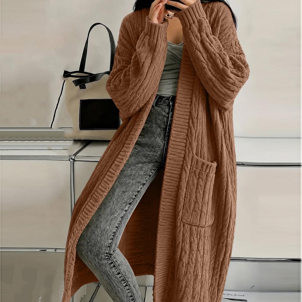 Women's Knit Cardigan with Pockets, Long Thick Sweater Coat