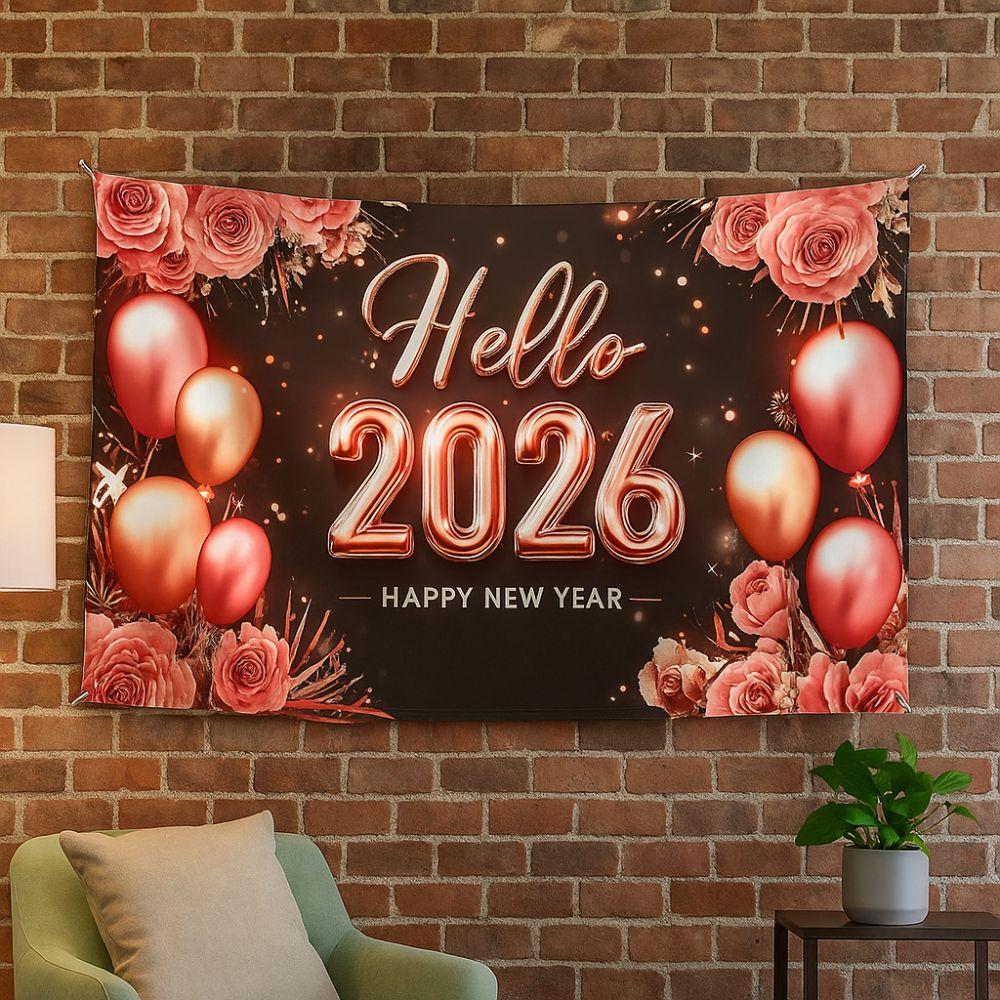 Black Gold Party Backdrop Glitter Pink Event Decoration 2026 New Year Banner Family Portrait