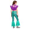 Costume da Sirena per Bambini 2 Pezzi Canotta Metallizzata Senza Maniche con Strass Crop Top Arricciato con Elastico in Vita Pantaloni a Zampa Arricciati Stampa a Squame di Pesce