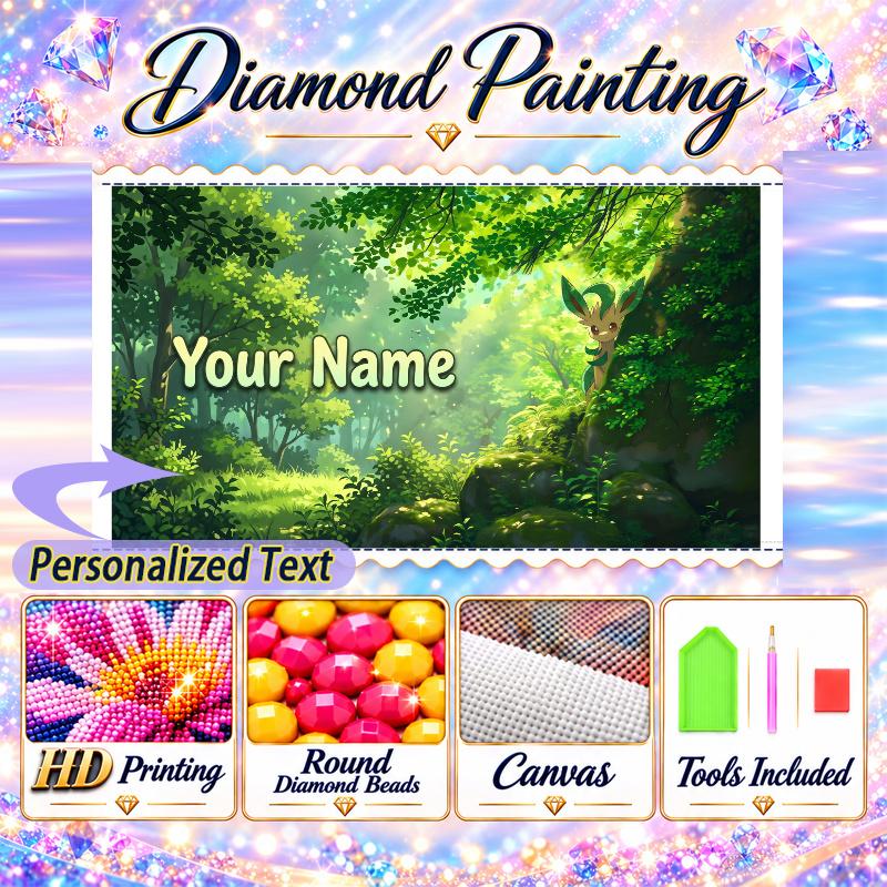 Personalized Leafeon Diamond Art Custom Name 5D Diamond Painting Full Drill DIY Craft